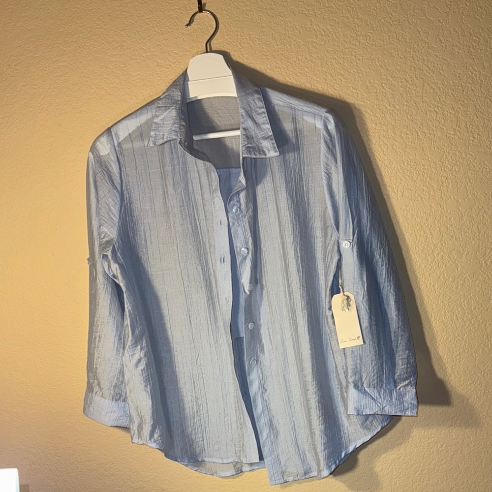 Love Notes Blue Casual Button Down Shirt